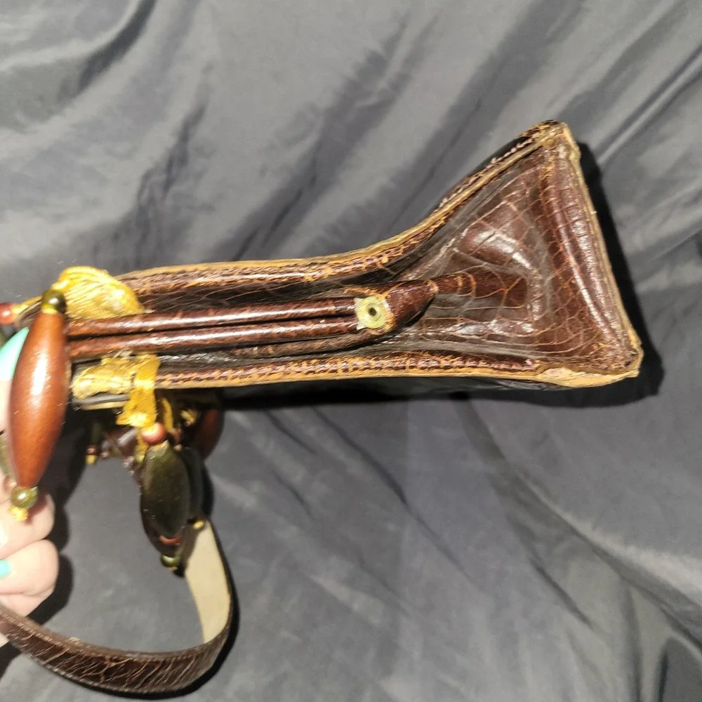 Vintage 1950s Macy Associates Brown Crocodile Skin Purse Handbag ~ France